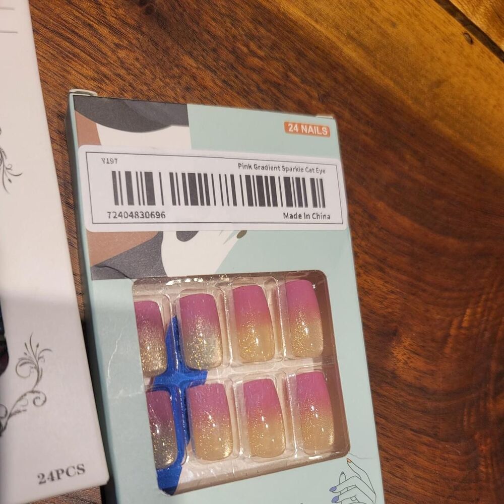 Press On Nails Set Lisa Frank Style Zebra  Stripe and Pink Glitter Ombre NIB - Picture 3 of 3